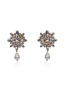 White Crystal & Baroque Pearl Dangler Earrings