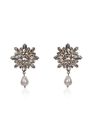 White Crystal & Baroque Pearl Dangler Earrings