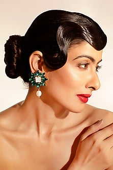 Green Crystal & Baroque Pearl Dangler Earrings