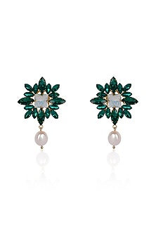 Green Crystal & Baroque Pearl Dangler Earrings