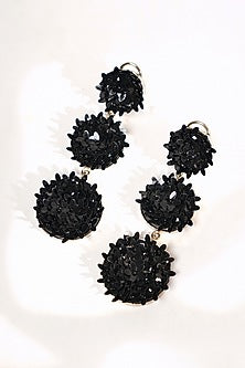 Black Sequins & Crystal Floral Dangler Earrings