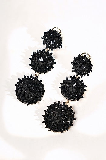 Black Sequins & Crystal Floral Dangler Earrings