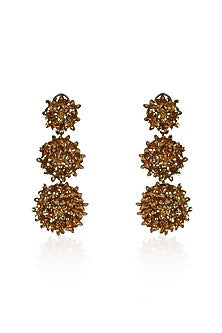 Gold Finish Sequins & Crystal Floral Dangler Earrings