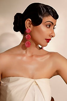 Pink Sequins & Crystal Floral Dangler Earrings
