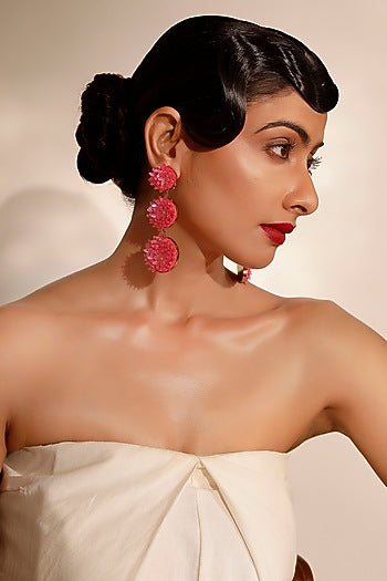 Pink Sequins & Crystal Floral Dangler Earrings