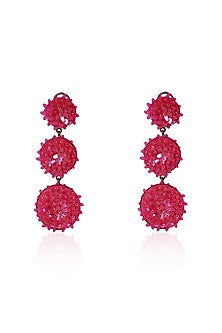 Pink Sequins & Crystal Floral Dangler Earrings