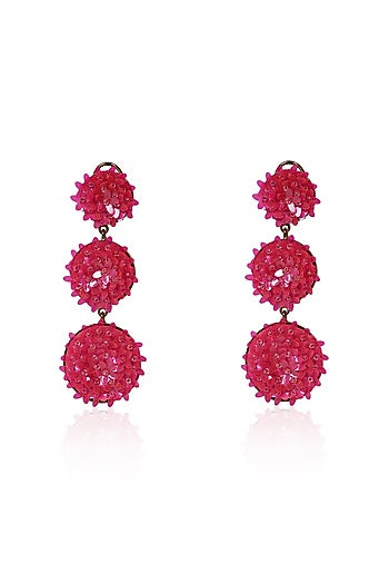 Pink Sequins & Crystal Floral Dangler Earrings