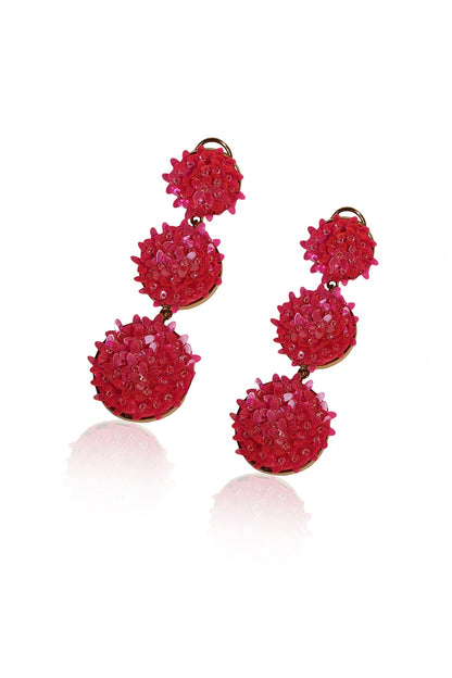 Pink Sequins & Crystal Floral Dangler Earrings
