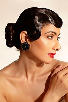 Black Sequins & Crystal Floral Stud Earrings