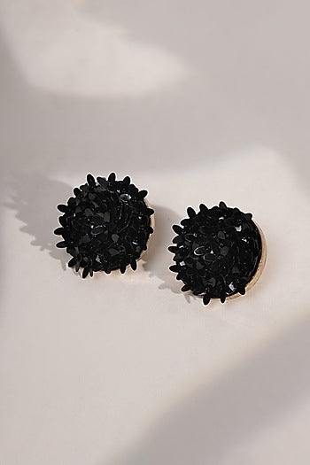 Black Sequins & Crystal Floral Stud Earrings