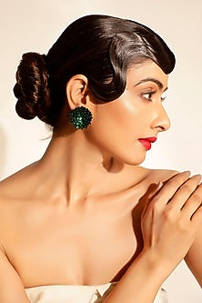 Green Sequins & Crystal Floral Stud Earrings