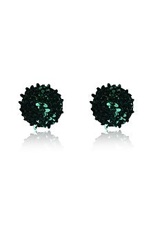 Green Sequins & Crystal Floral Stud Earrings