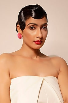 Bright Pink Sequins & Crystal Floral Stud Earrings