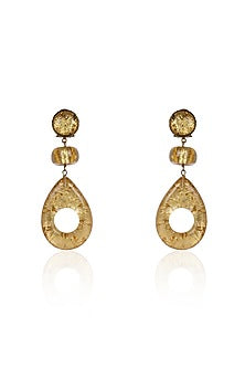 Gold Finish Crystal Teardrop Dangler Earrings