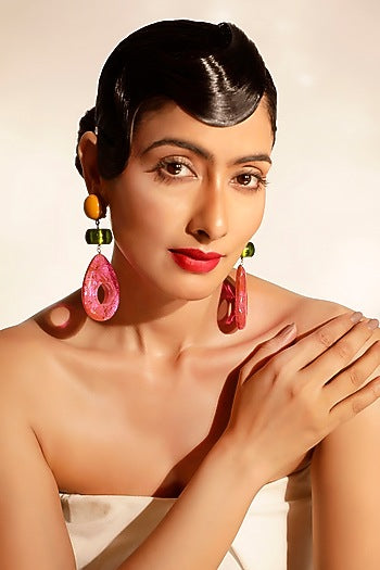 Pink Crystal Teardrop Dangler Earrings