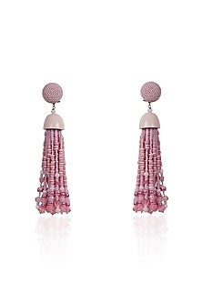 Pink Crystal & Beaded Tassel Dangler Earrings