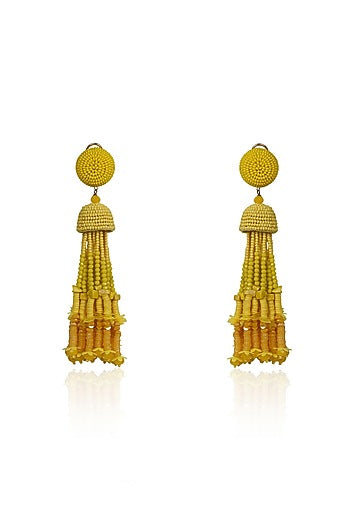 Yellow Crystal & Beaded Tasseled Dangler Earrings