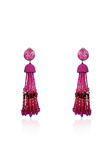 Pink Crystal & Beaded Tasseled Dangler Earrings