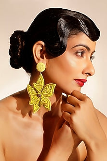 Yellow Crystal & Semi-Precious Stone Floral Dangler Earrings