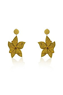 Yellow Crystal & Semi-Precious Stone Floral Dangler Earrings