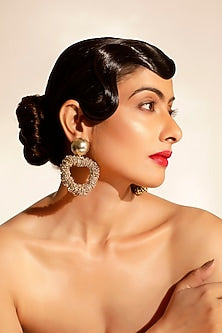 Gold Crystal & Beaded Dangler Earrings