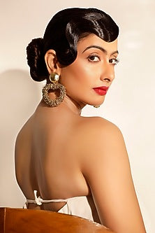 Gold Crystal & Beaded Dangler Earrings