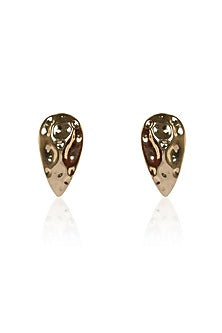 Gold Hammered Finish Crystal Teardrop Stud Earrings
