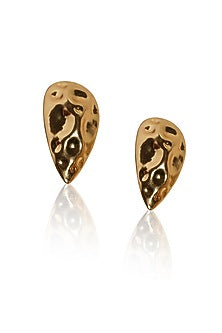 Gold Hammered Finish Crystal Teardrop Stud Earrings