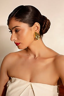Gold Hammered Finish Crystal Teardrop Stud Earrings