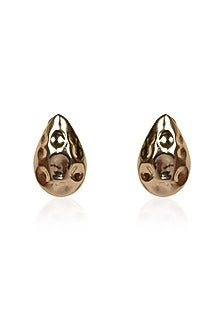 Gold Hammered Finish Crystal Teardrop Stud Earrings