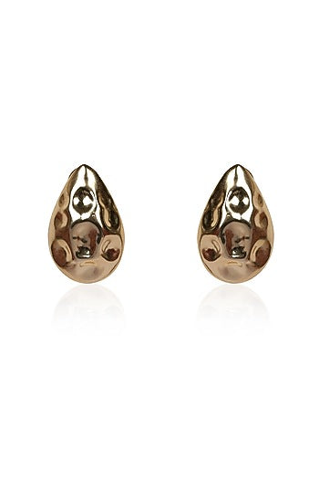 Gold Hammered Finish Crystal Teardrop Stud Earrings