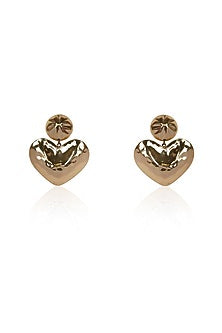 Gold Hammered Finish Heart Dangler Earrings
