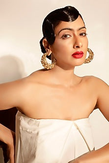 Gold Finish Crystal Half Hoop Earrings
