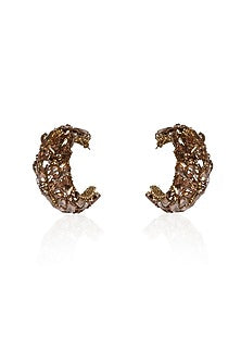 Gold Finish Crystal Half Hoop Earrings