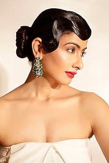 Green Crystal Half Hoop Earrings