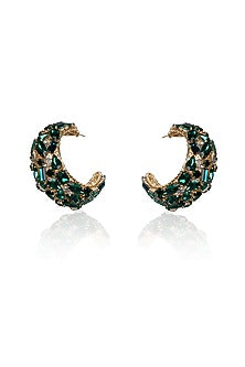 Green Crystal Half Hoop Earrings
