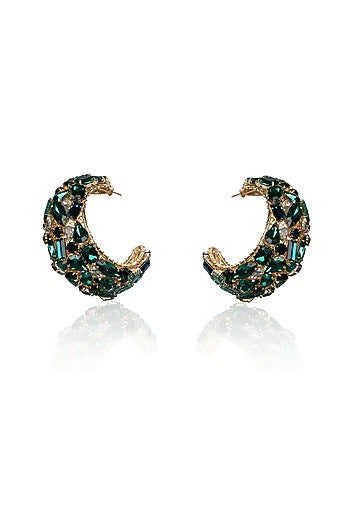 Green Crystal Half Hoop Earrings