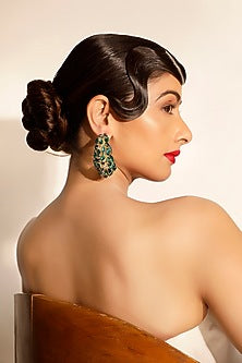 Green Crystal Half Hoop Earrings
