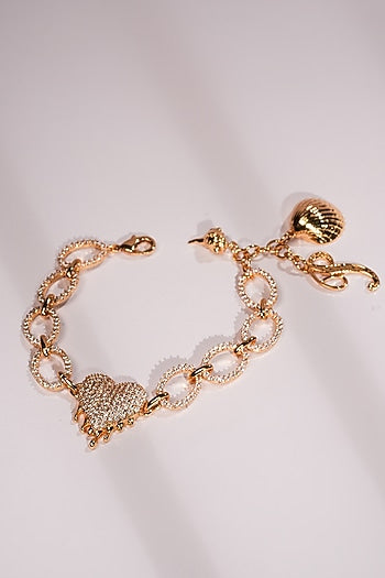 Gold Crystal & Heart Charm Bracelet