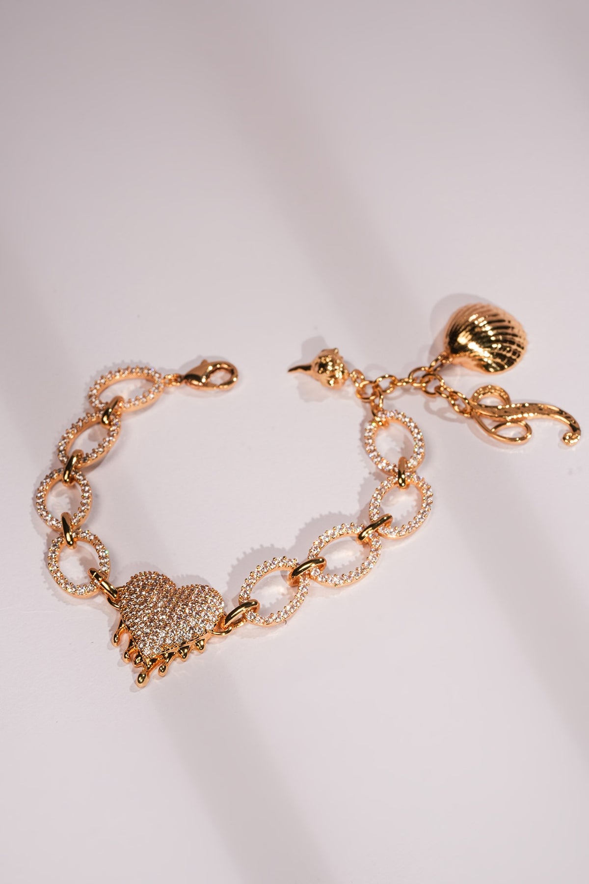 Gold Crystal & Heart Charm Bracelet