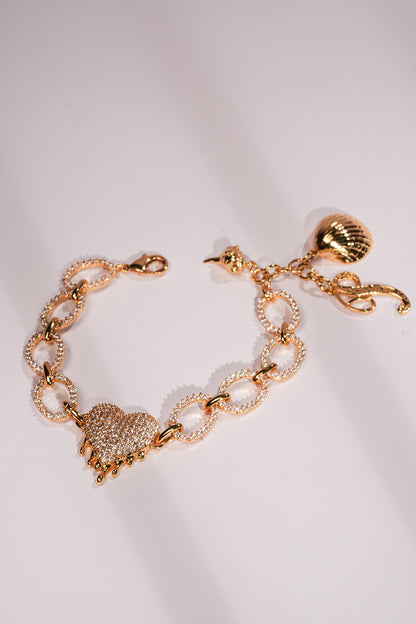 Gold Crystal & Heart Charm Bracelet