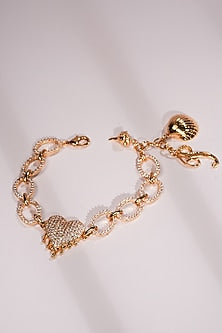 Gold Crystal & Heart Charm Bracelet