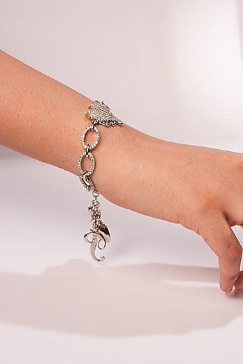 Silver Crystal & Heart Charm Bracelet