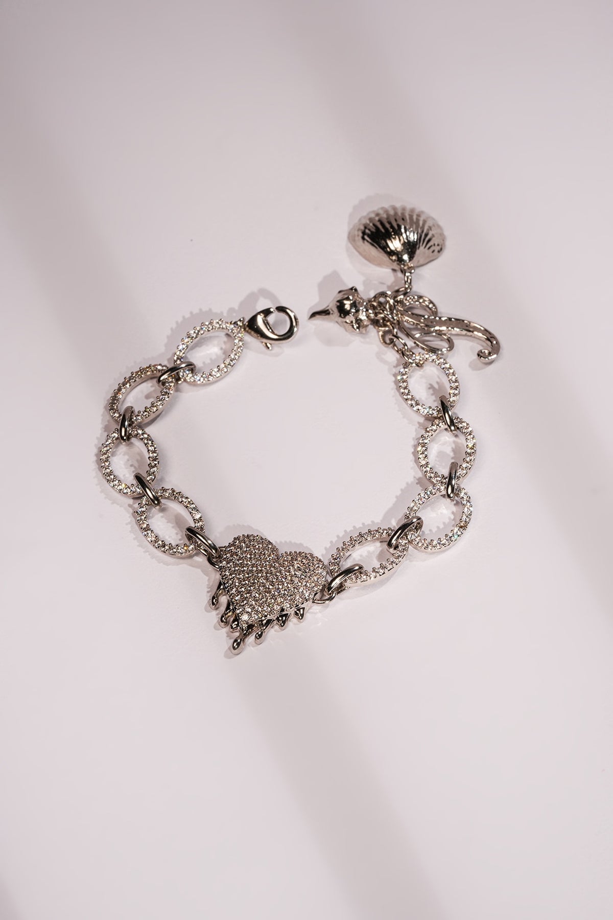 Silver Crystal & Heart Charm Bracelet