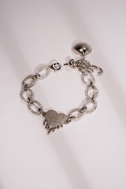 Silver Crystal & Heart Charm Bracelet
