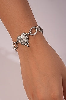 Silver Crystal & Heart Charm Bracelet