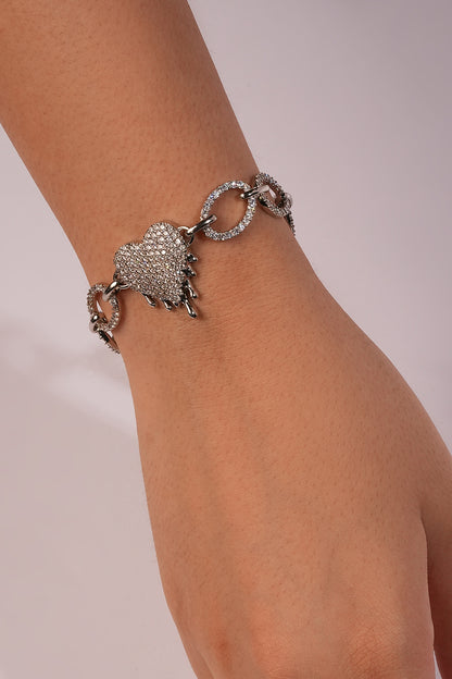 Silver Crystal & Heart Charm Bracelet