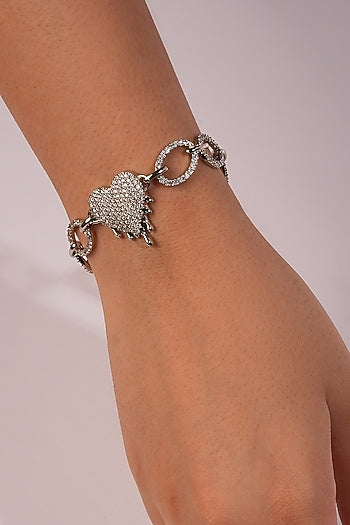 Silver Crystal & Heart Charm Bracelet