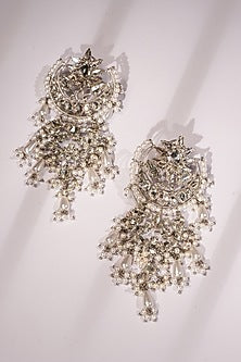 Silver Crystal & Pearl Chandbali Earrings