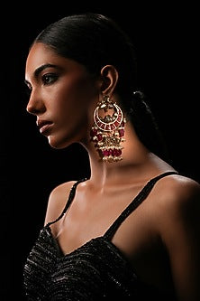 Red Crystal & Semi-Precious Stone Chandelier Jhumka Earrings